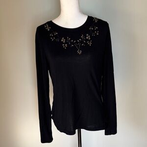 Elegant Black Floral Embellished Blouse